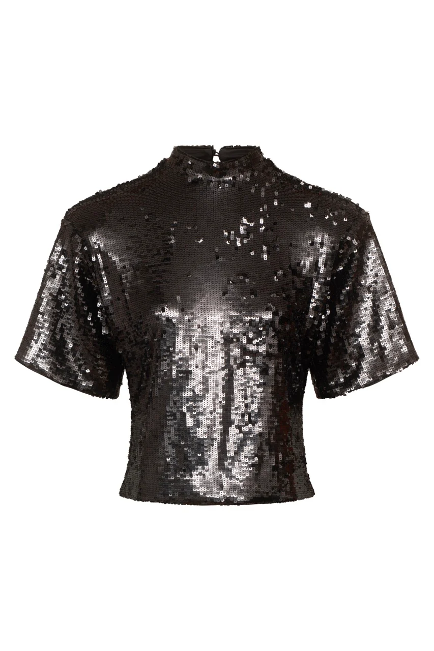 ADA Black Sequin Shoulder Pad T-Shirt - Image 8
