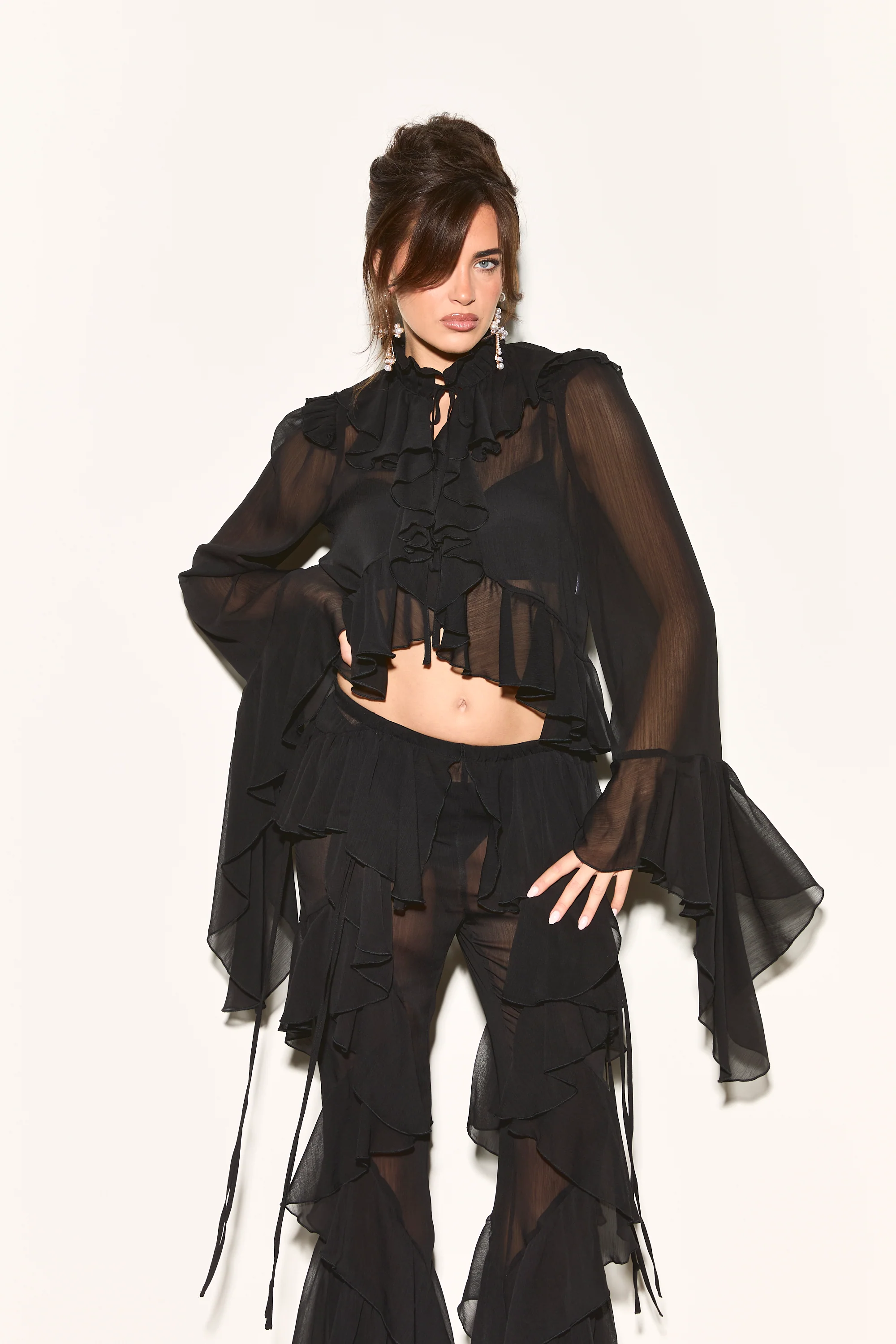 ARABELLA Black Tie Ruffle Shirt - Image 3
