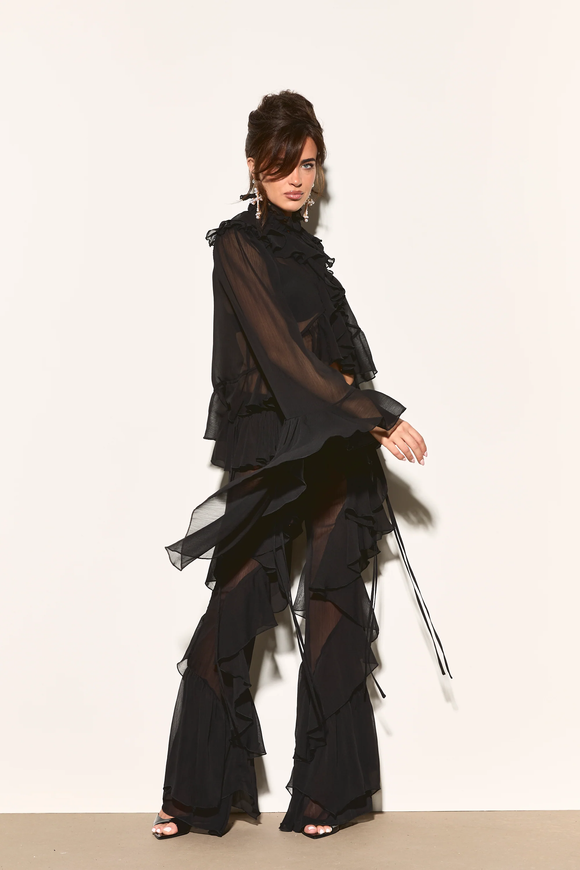 ARABELLA Black Tie Ruffle Shirt - Image 4