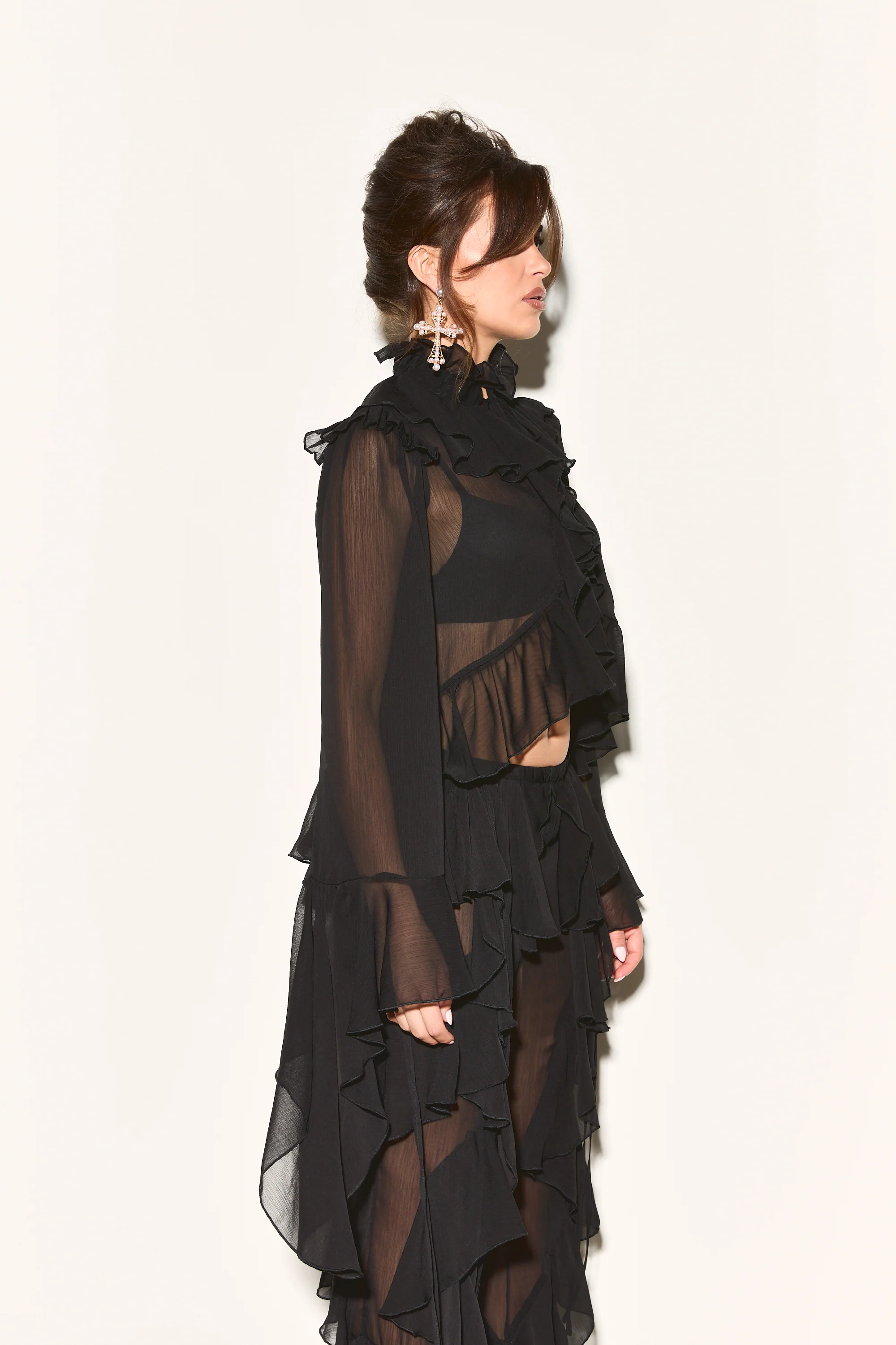 ARABELLA Black Tie Ruffle Shirt - Image 7