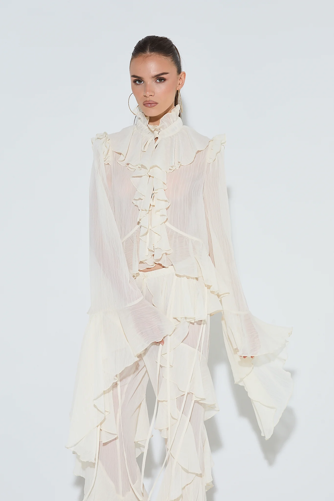 ARABELLA Cream Tie Ruffle Shirt - Image 4