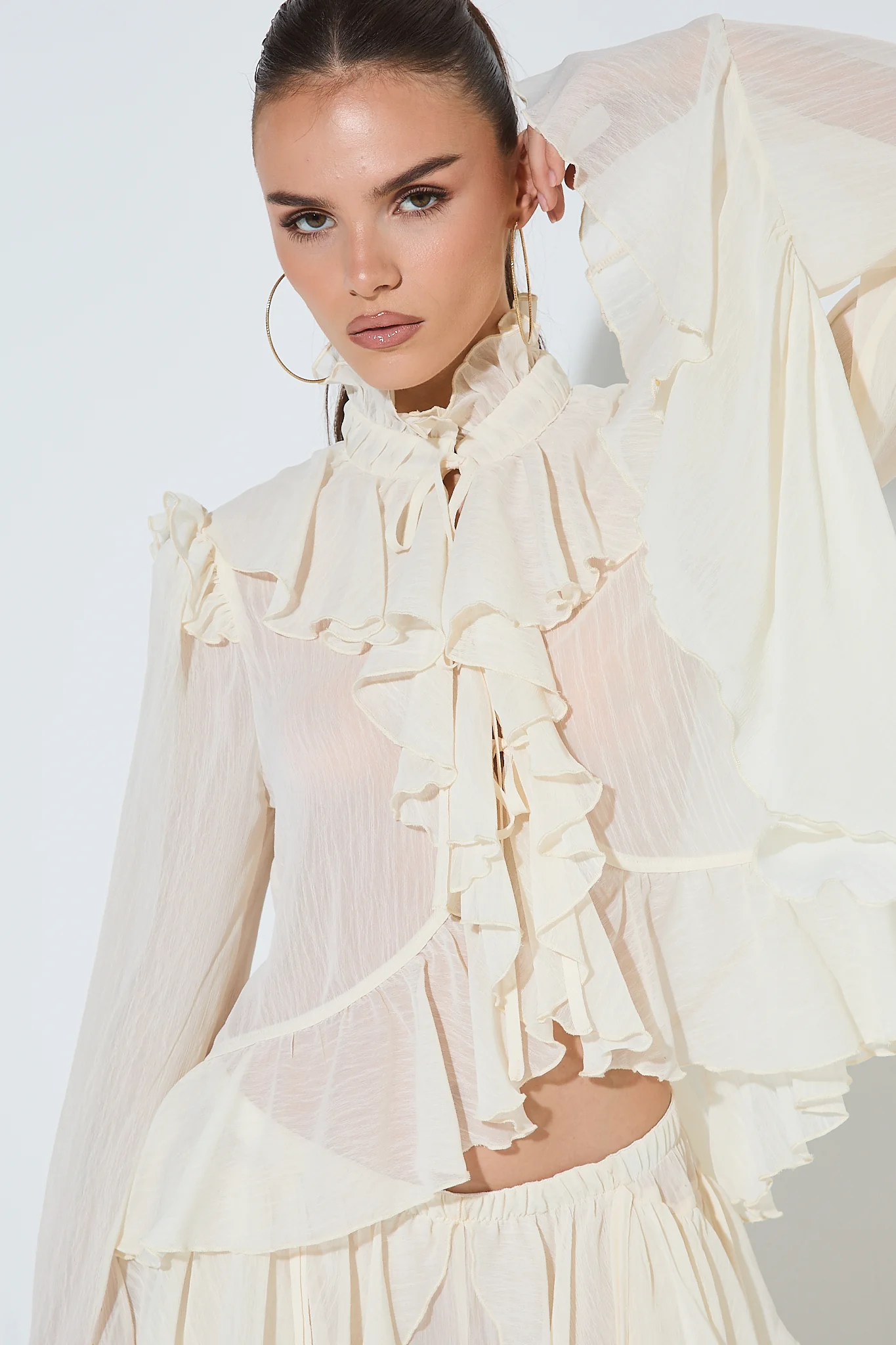 ARABELLA Cream Tie Ruffle Shirt - Image 6