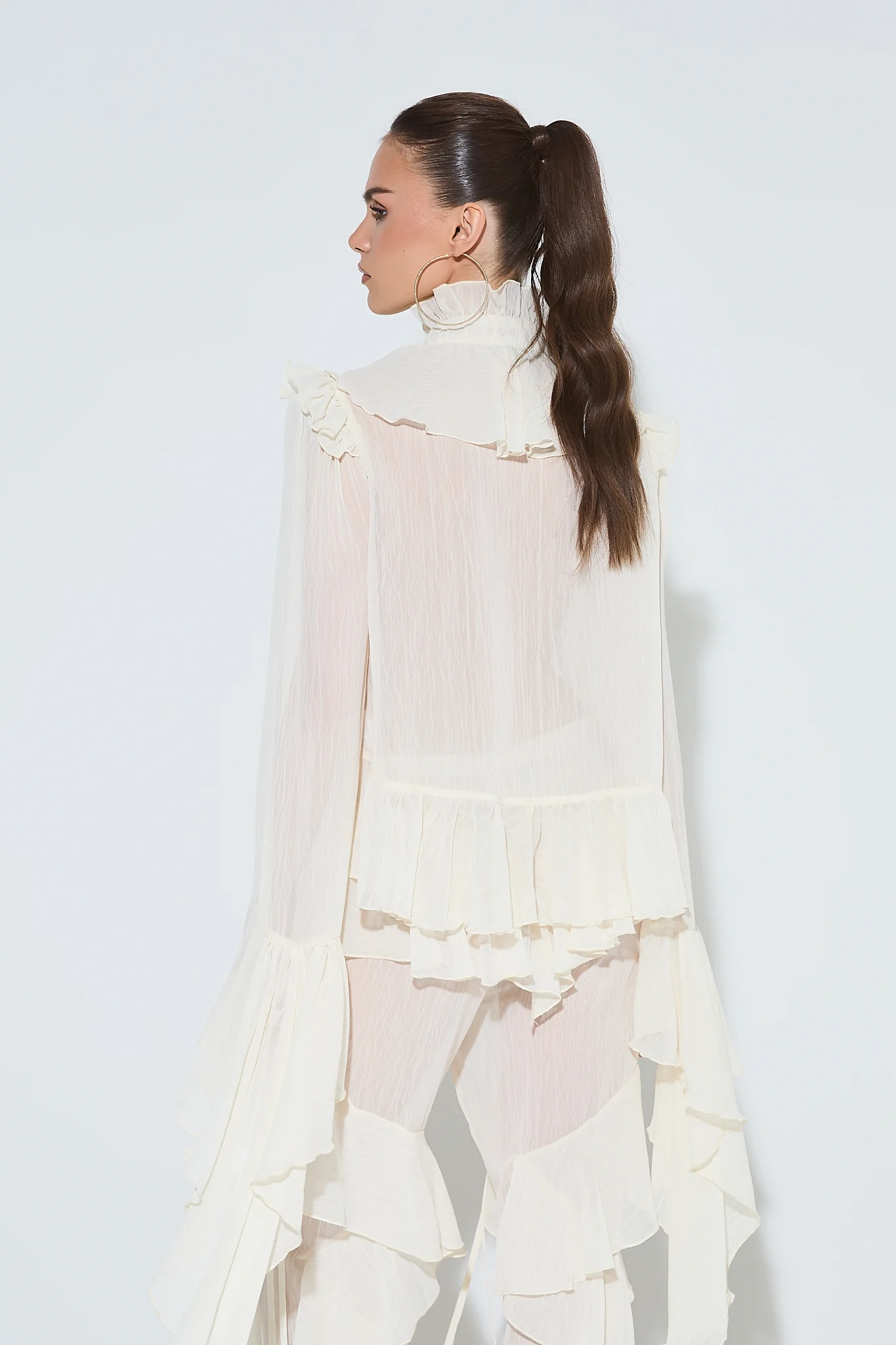 ARABELLA Cream Tie Ruffle Shirt - Image 7