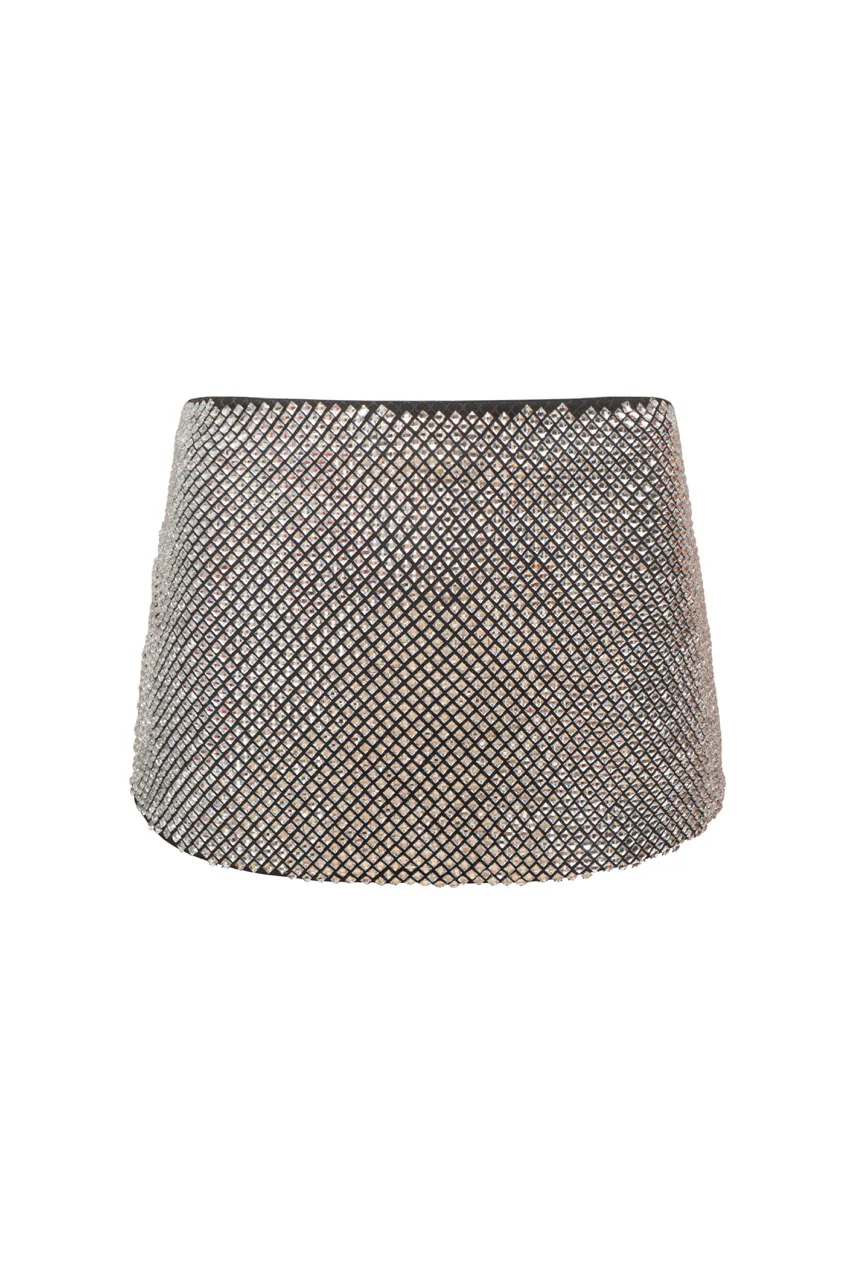 CASSIDY Silver Diamante Mini Skirt - Image 8