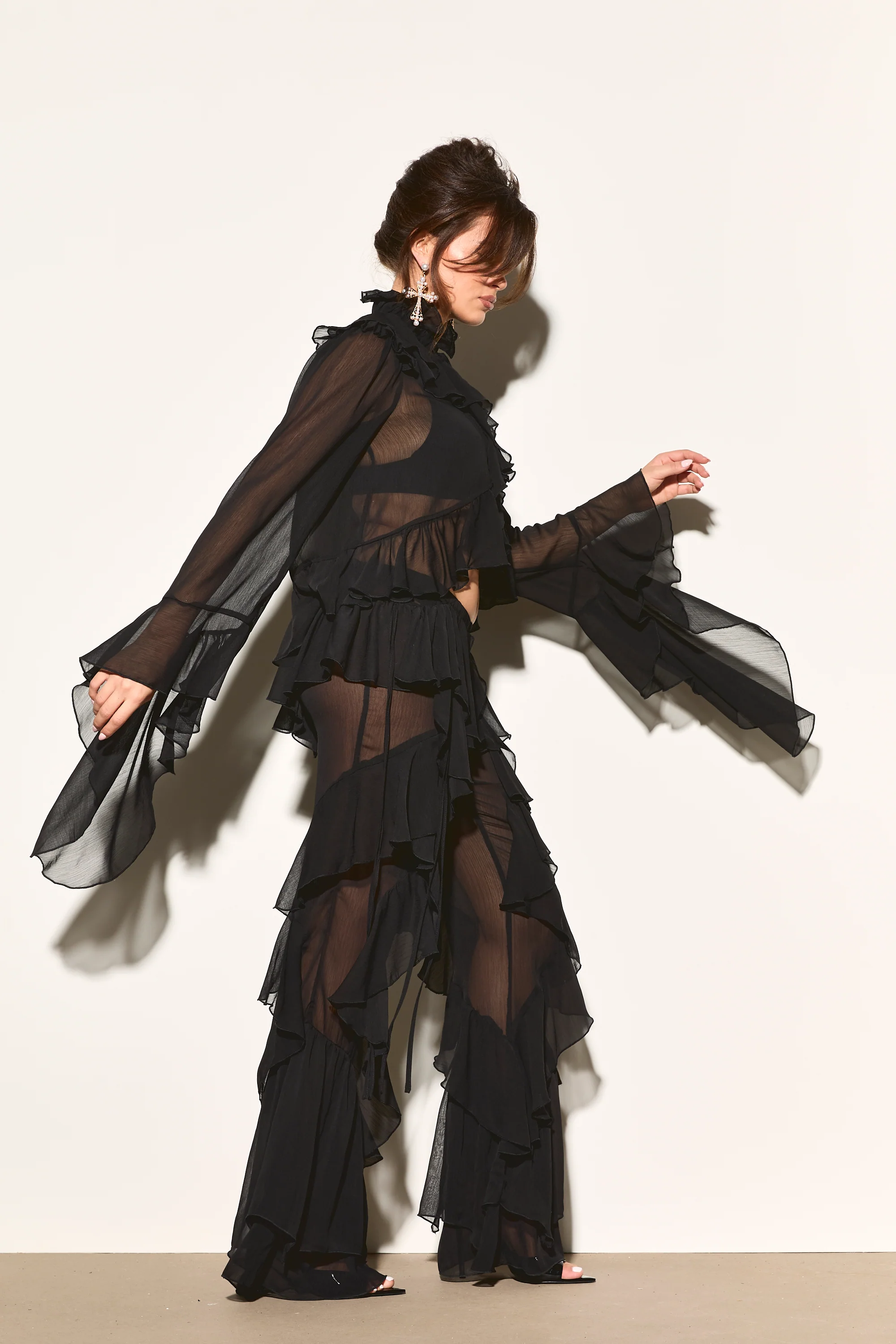 CELIA Black Ruffle Flared Trousers - Image 3