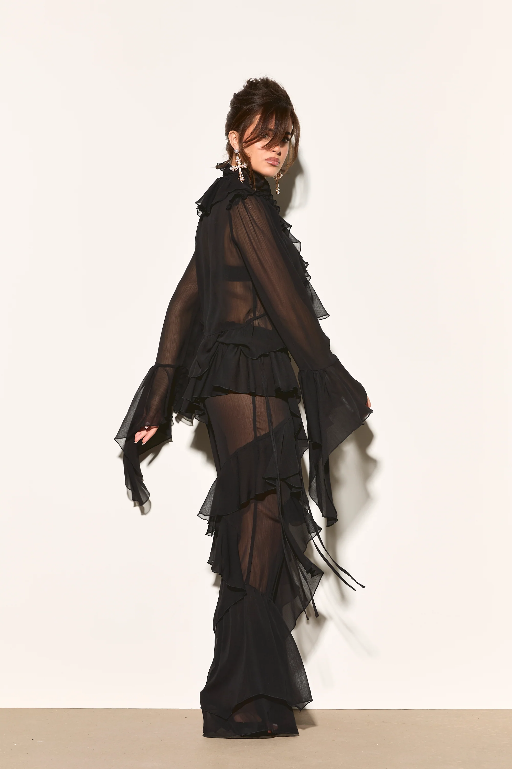 CELIA Black Ruffle Flared Trousers - Image 4