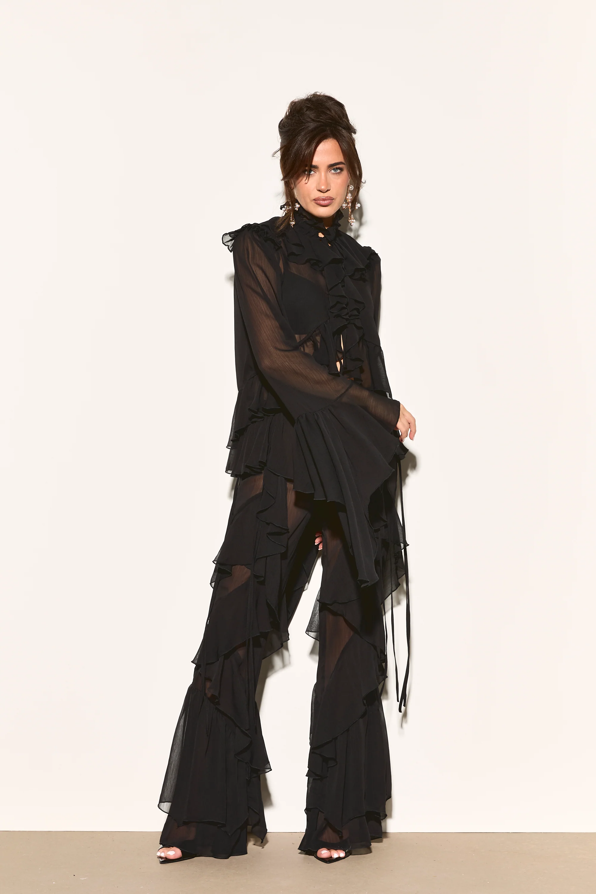 CELIA Black Ruffle Flared Trousers - Image 5