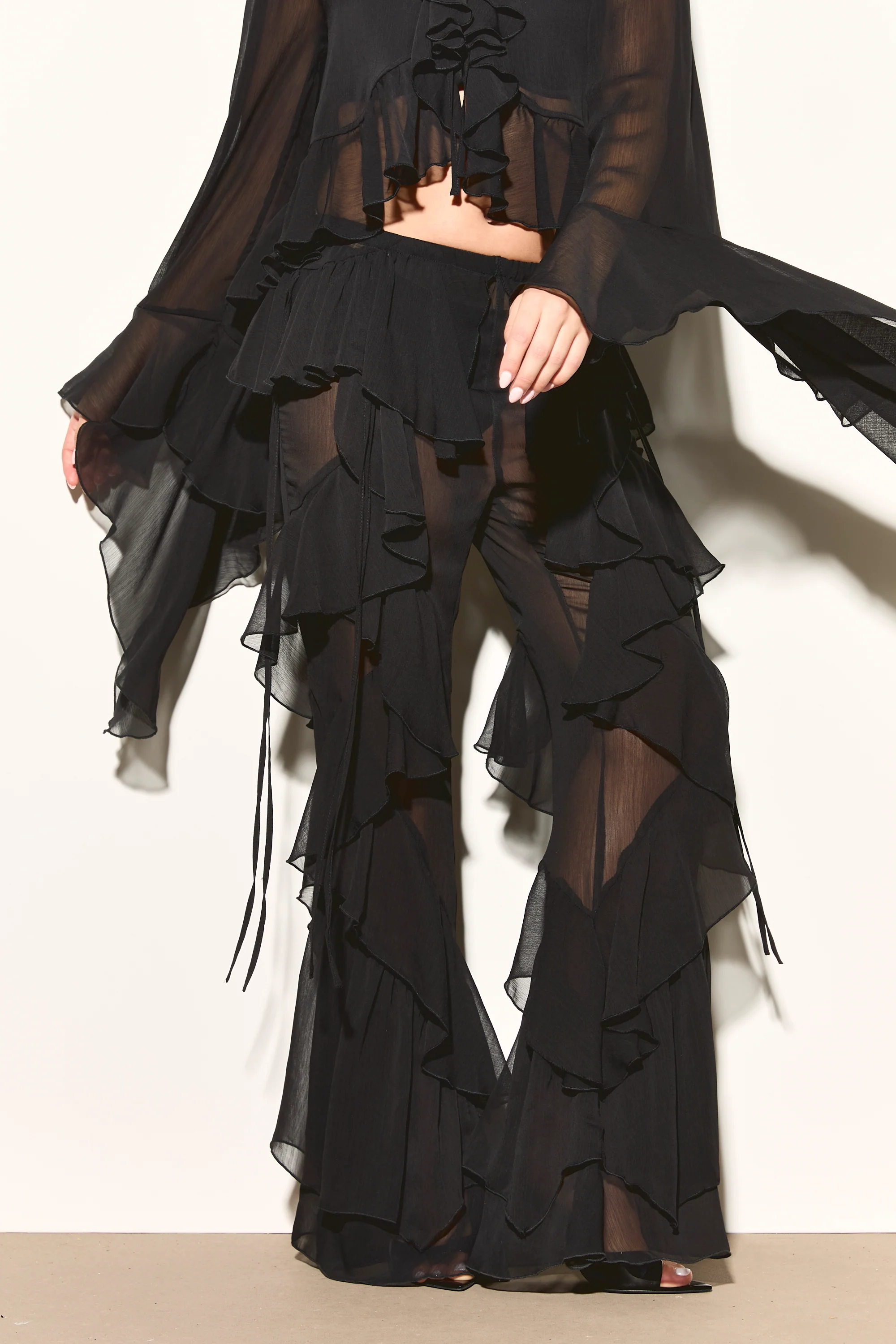CELIA Black Ruffle Flared Trousers - Image 6