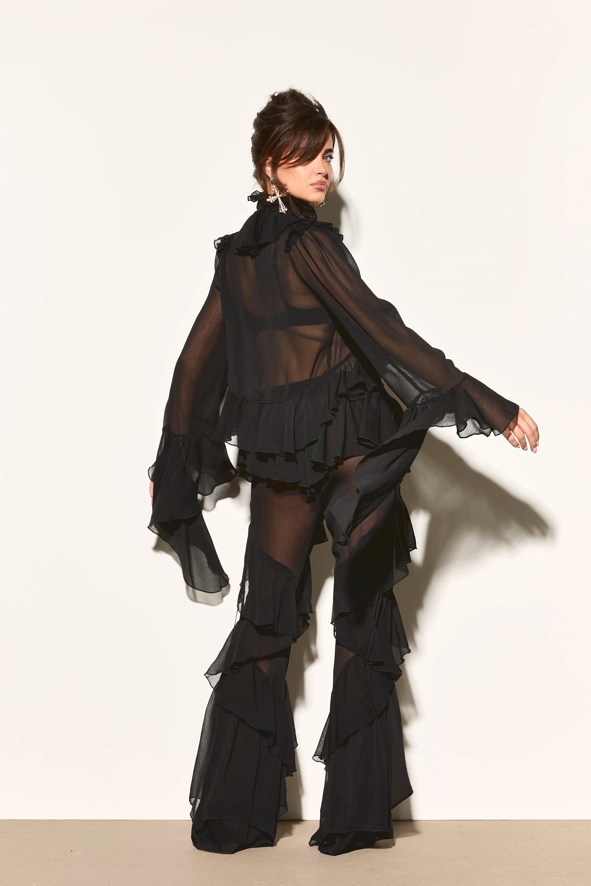 CELIA Black Ruffle Flared Trousers - Image 7