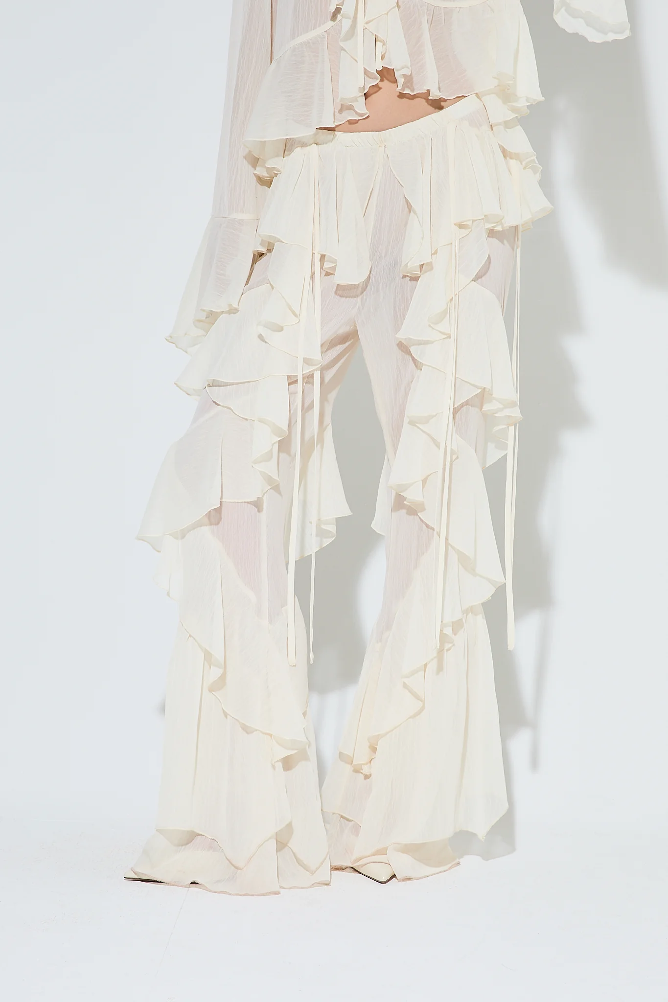 CELIA Cream Ruffle Flared Trousers - Image 5