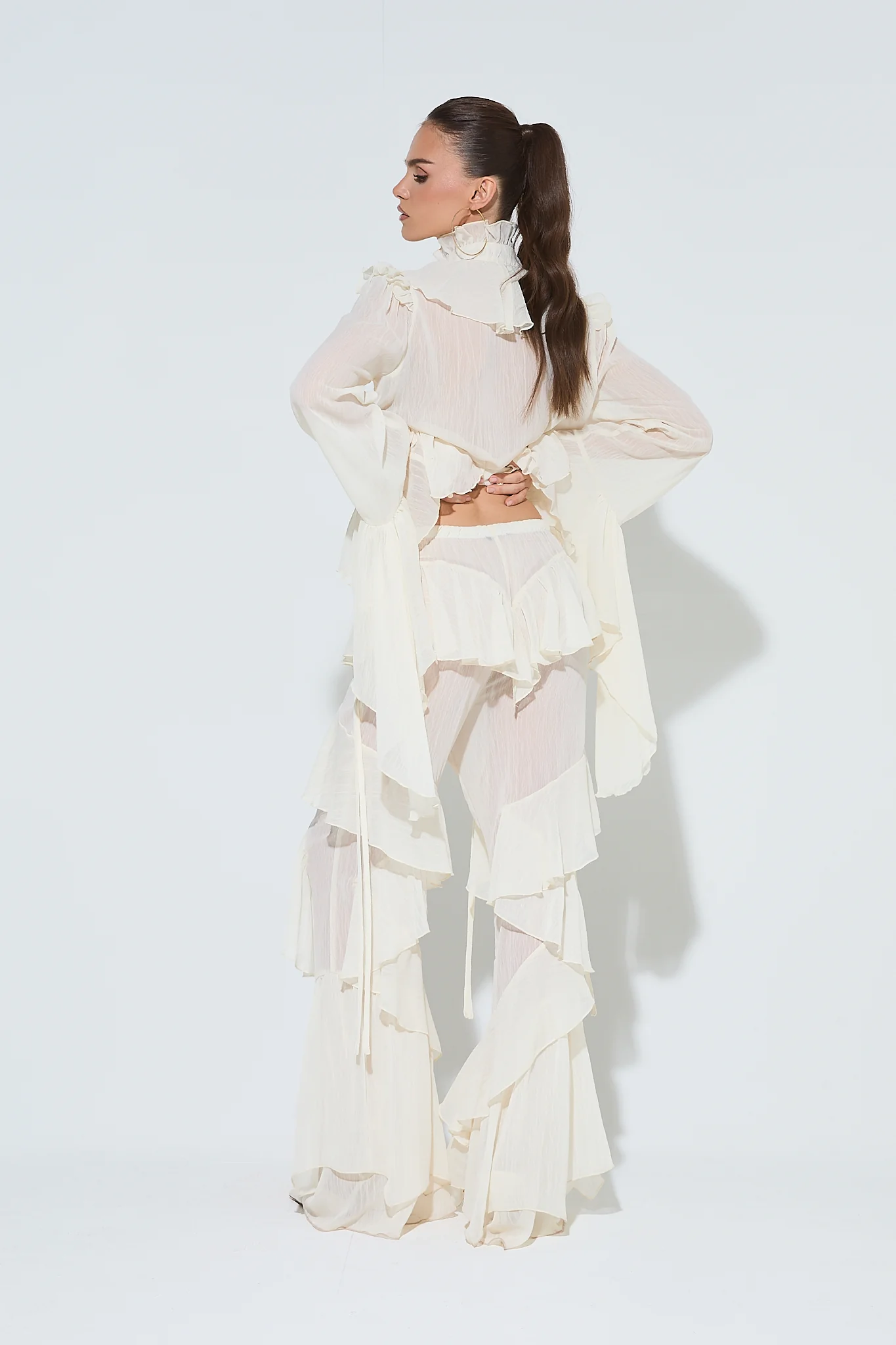 CELIA Cream Ruffle Flared Trousers - Image 6
