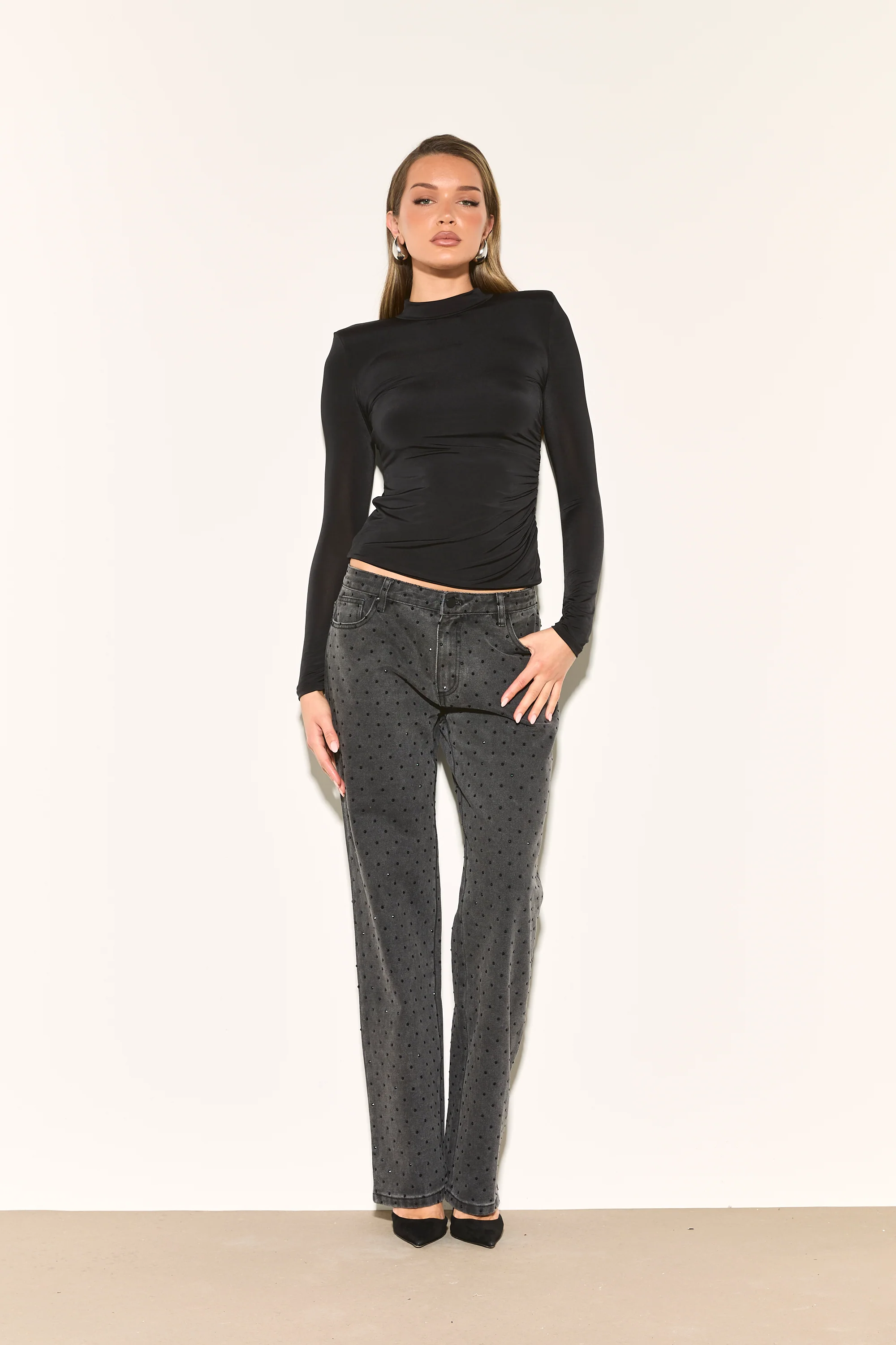 ELLE Black Stretch Shoulder Pad Top - Image 5