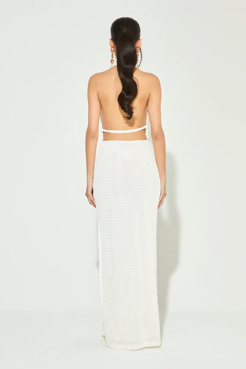 ETTA Cream Textured Halter Maxi Dress - Image 6