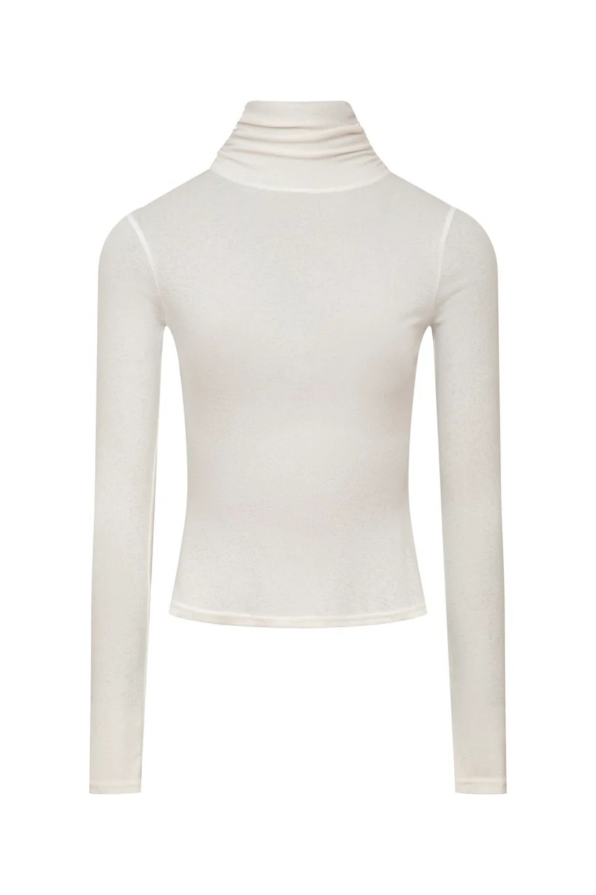 GINA White Fine Knit Polo Neck Top - Image 7