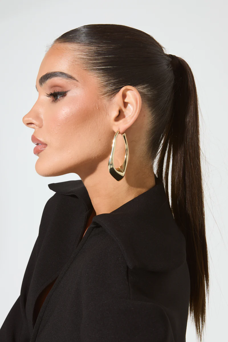 Gold Irregular Hoop Earrings - Image 3