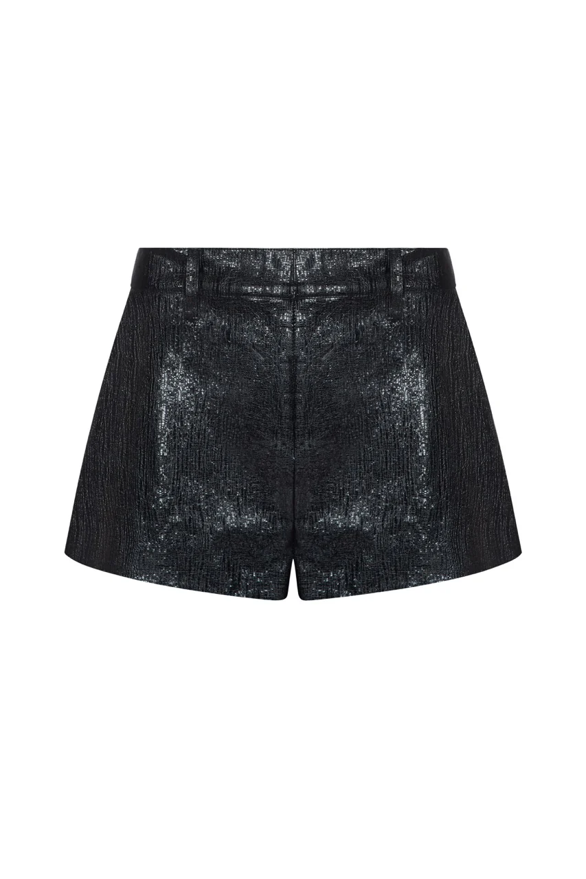 HALLIE Black Vinyl Shorts - Image 8