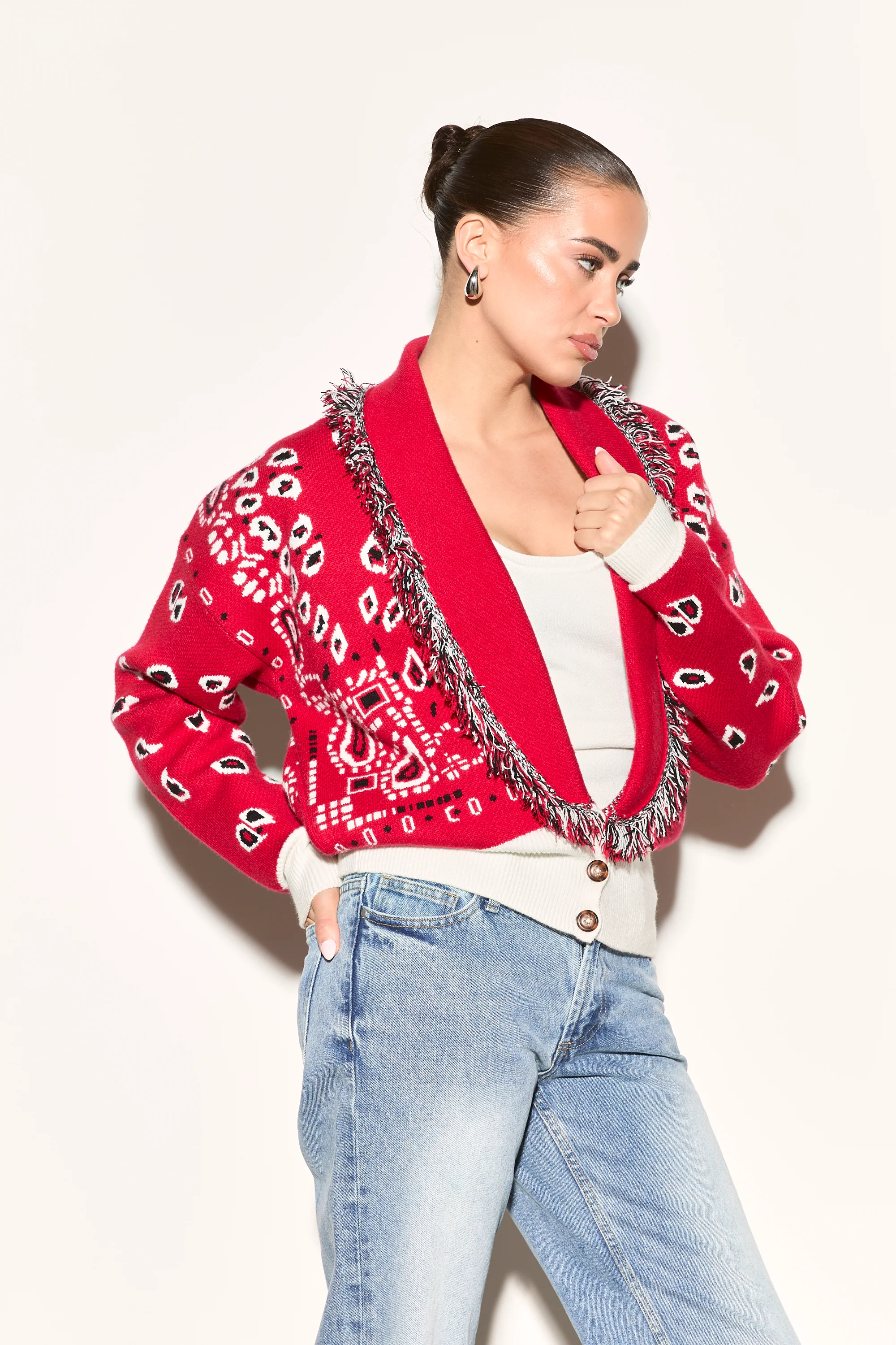 LANA Red Paisley Short Cardigan - Image 3
