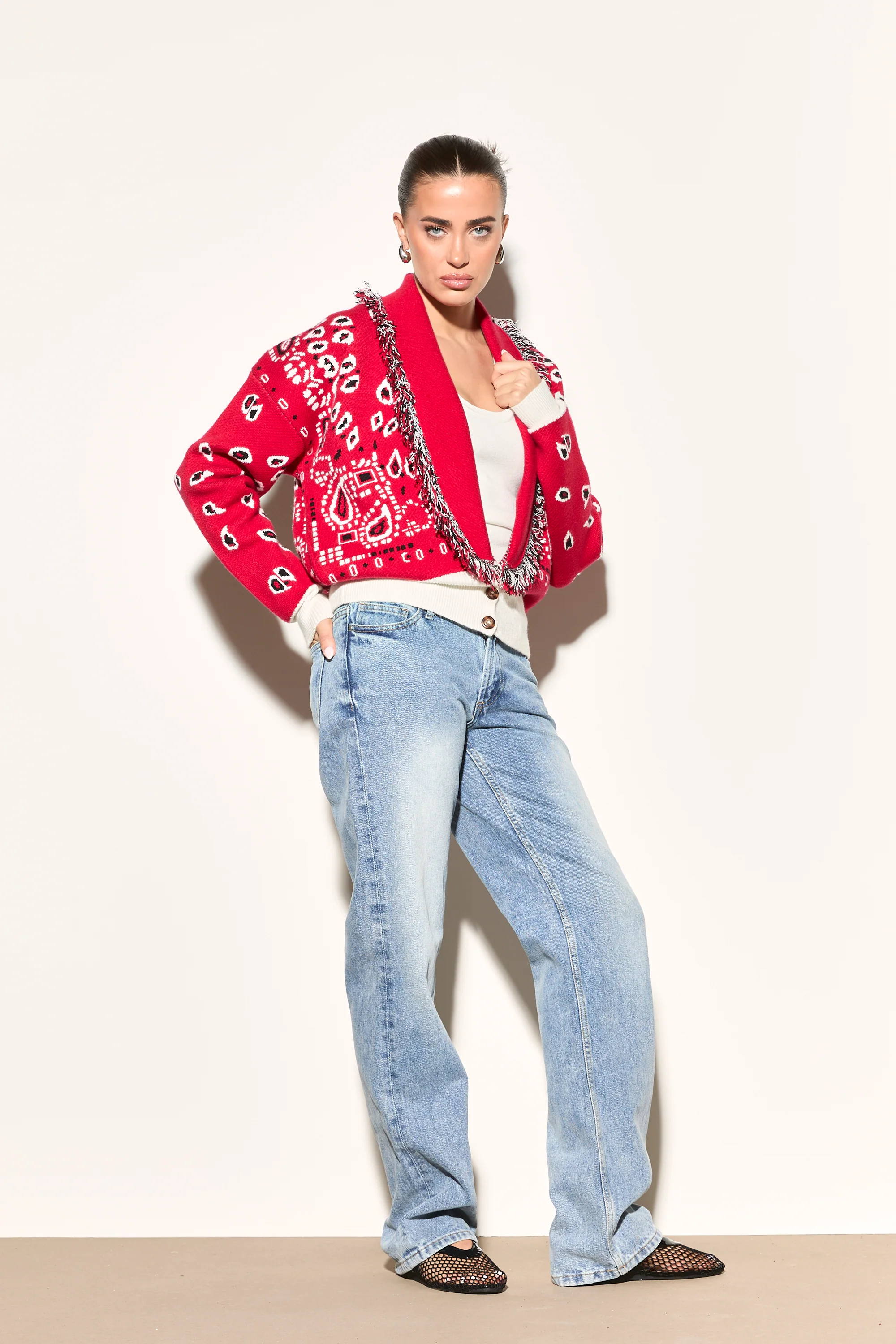 LANA Red Paisley Short Cardigan - Image 4