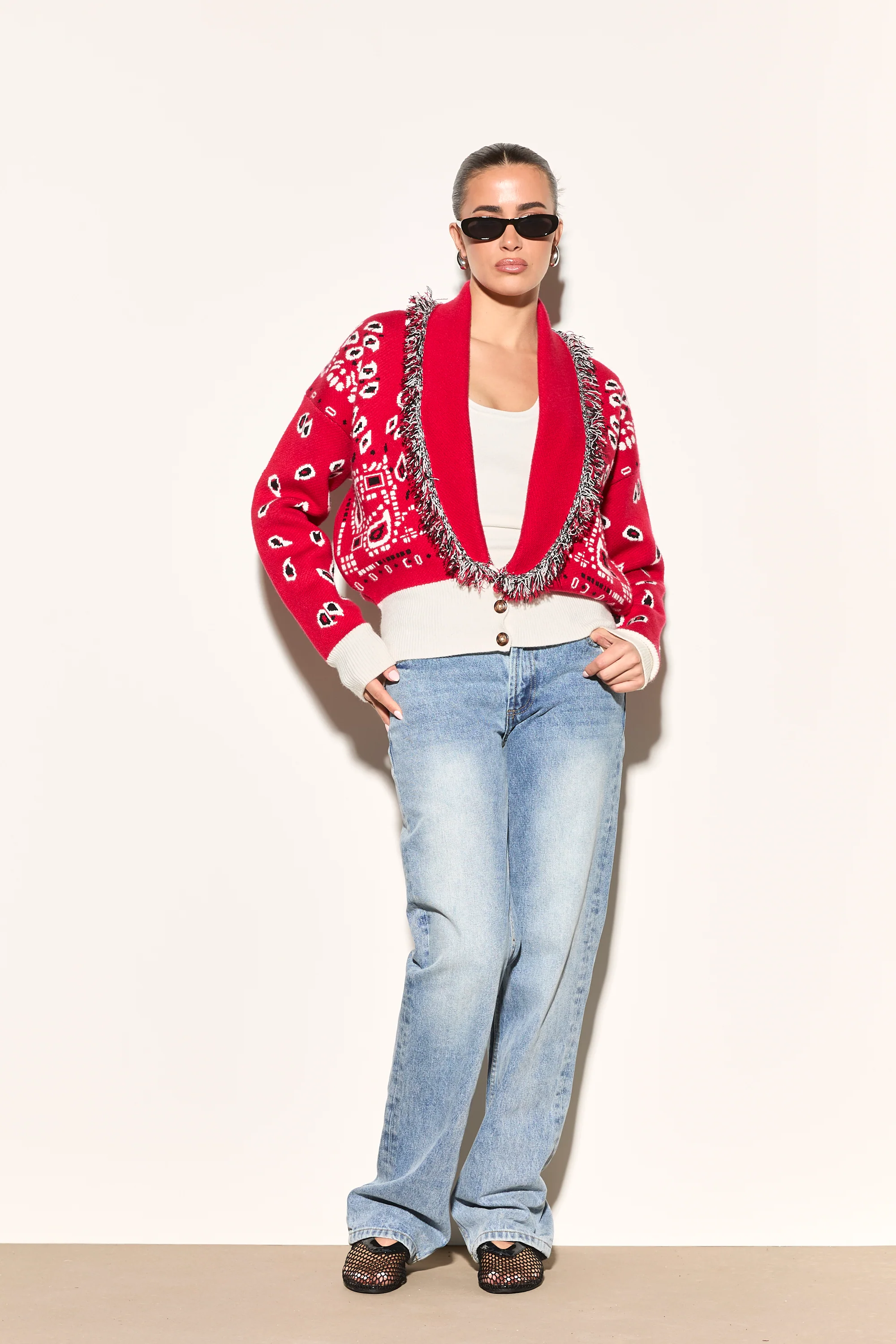 LANA Red Paisley Short Cardigan - Image 6