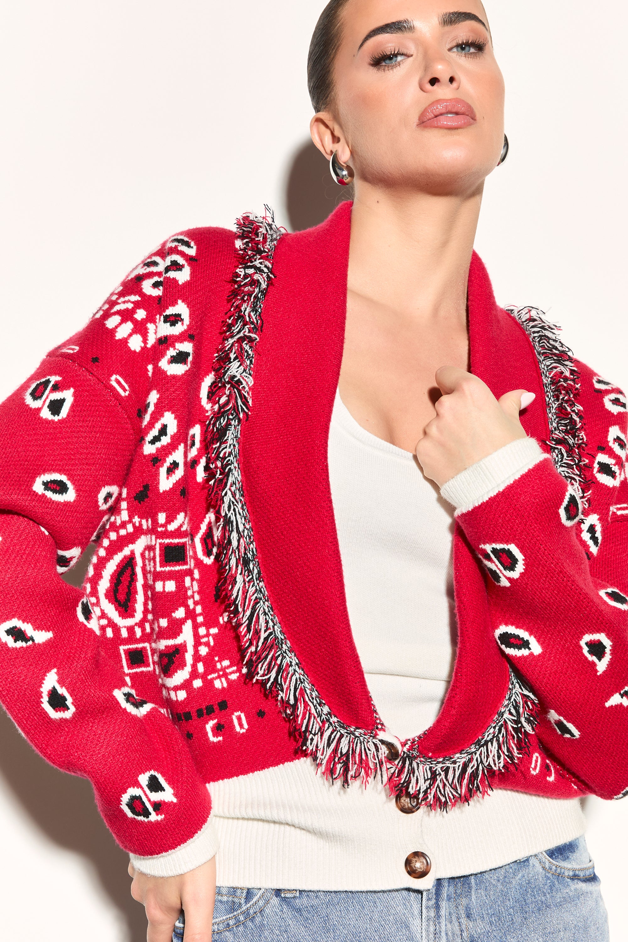 LANA Red Paisley Short Cardigan - Image 7
