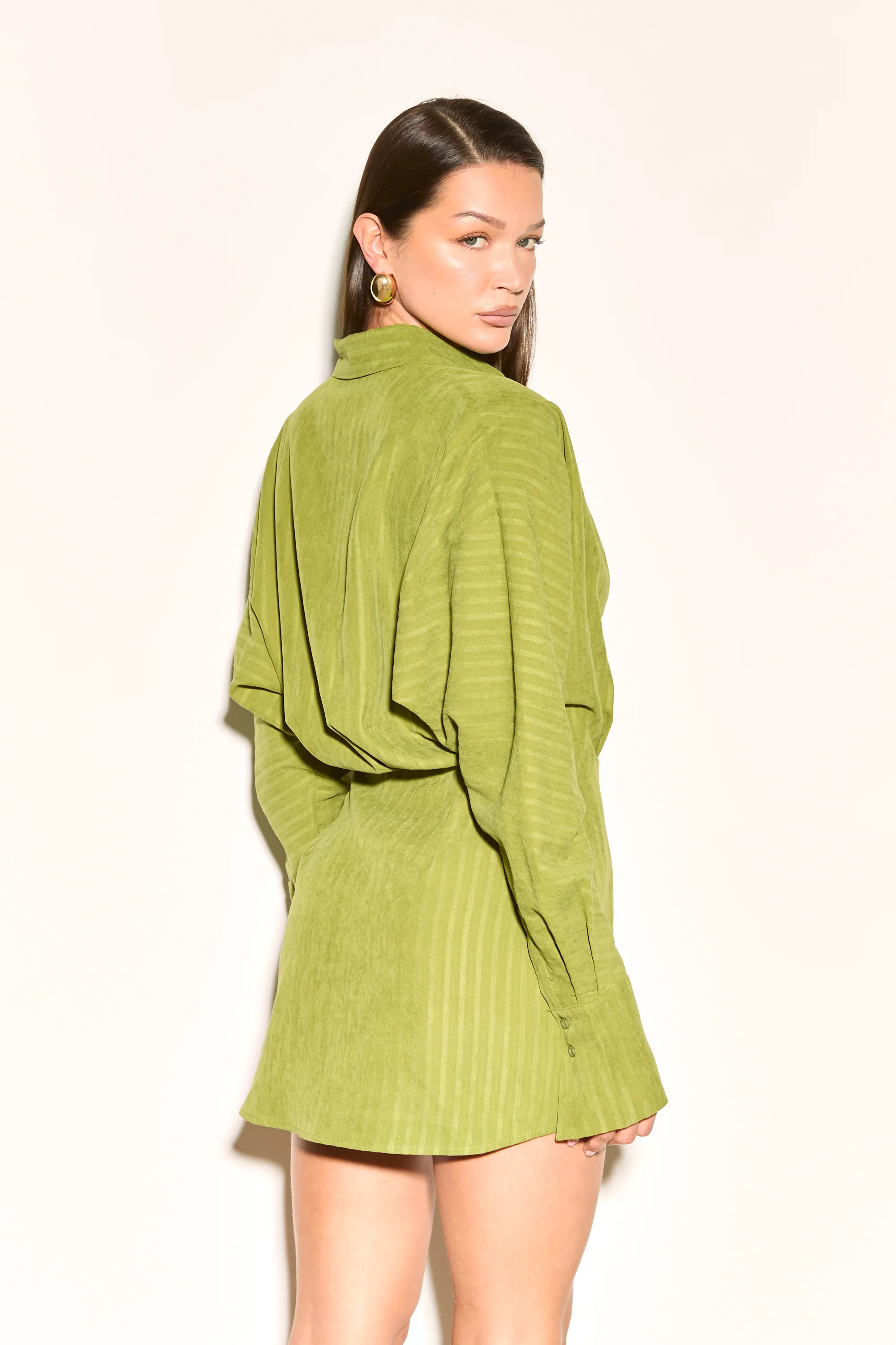 LEONE Olive Stripe Shirt Dress - Image 7