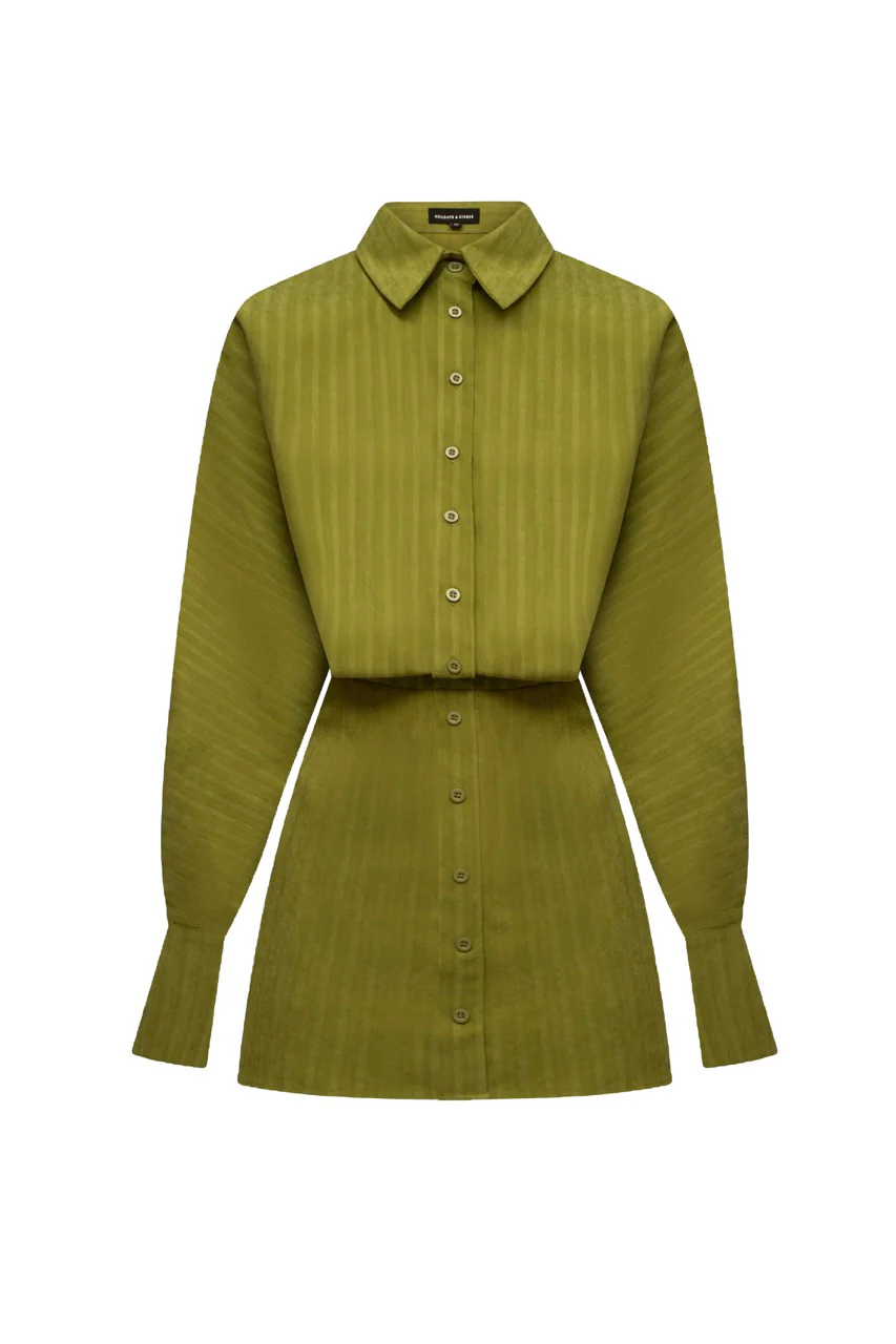 LEONE Olive Stripe Shirt Dress - Image 8