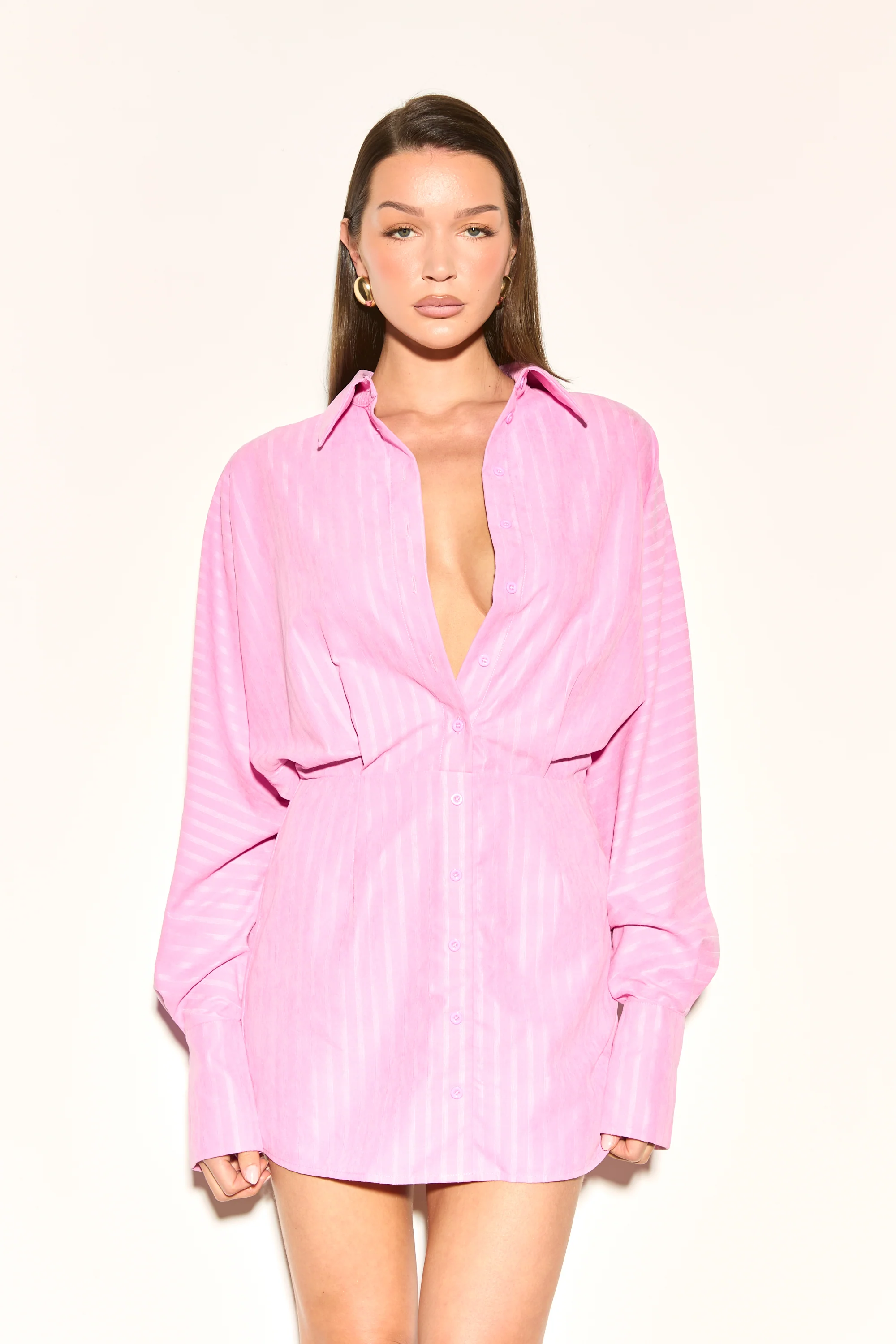 LEONE Pink Stripe Shirt Dress - Image 5