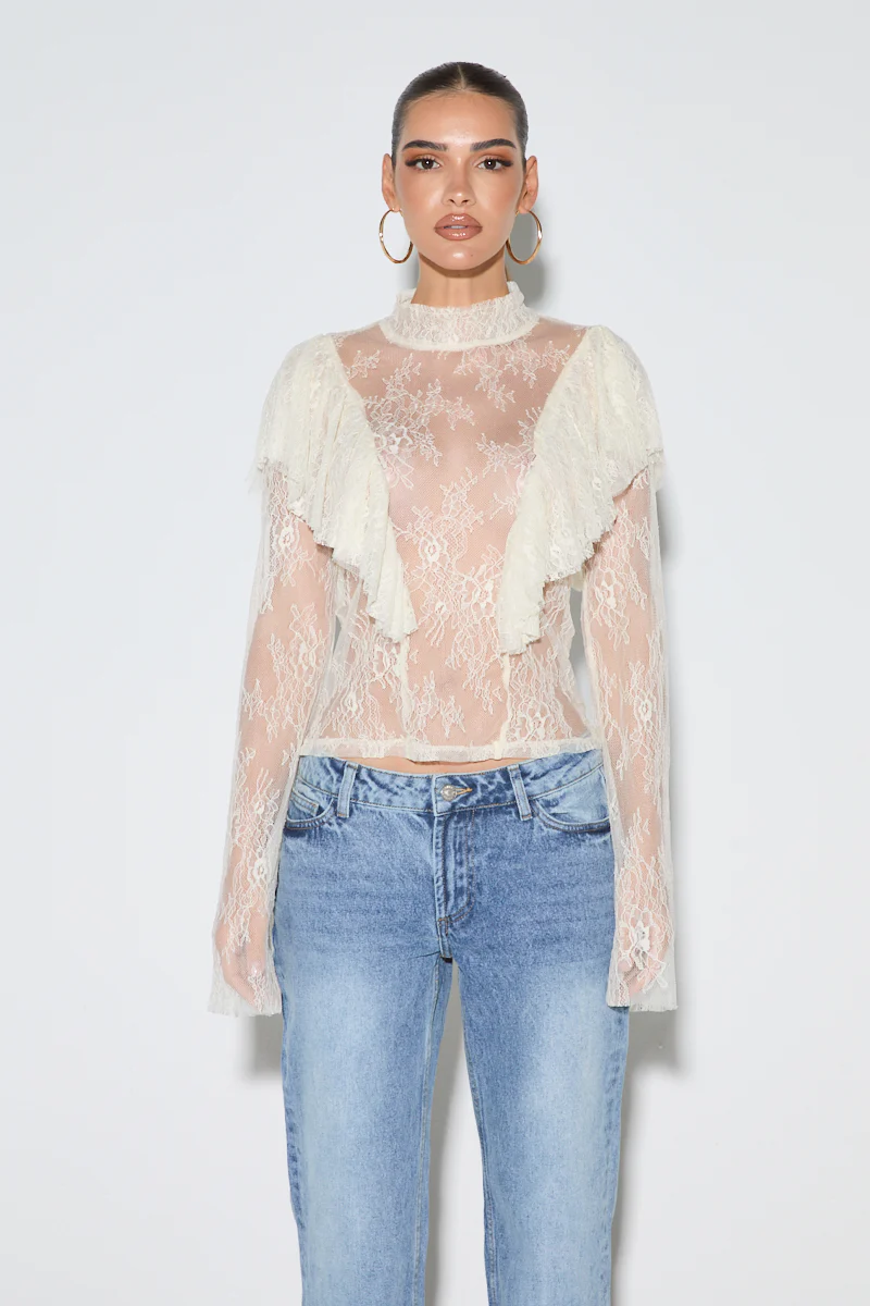PENELOPE Cream Lace Ruffle Blouse - Image 4