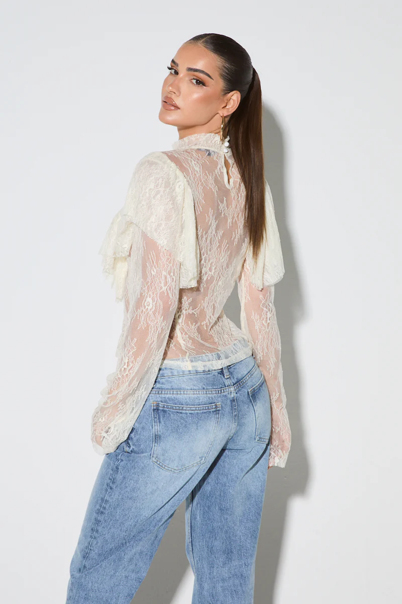 PENELOPE Cream Lace Ruffle Blouse - Image 5