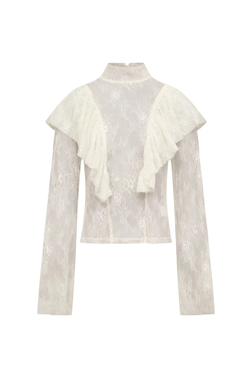 PENELOPE Cream Lace Ruffle Blouse - Image 6