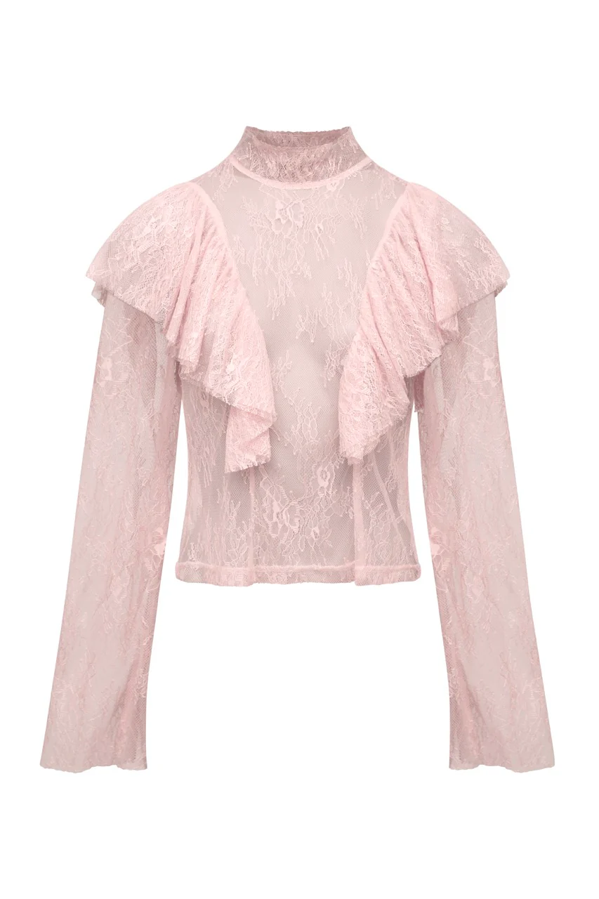 PENELOPE Pink Lace Ruffle Blouse - Image 6