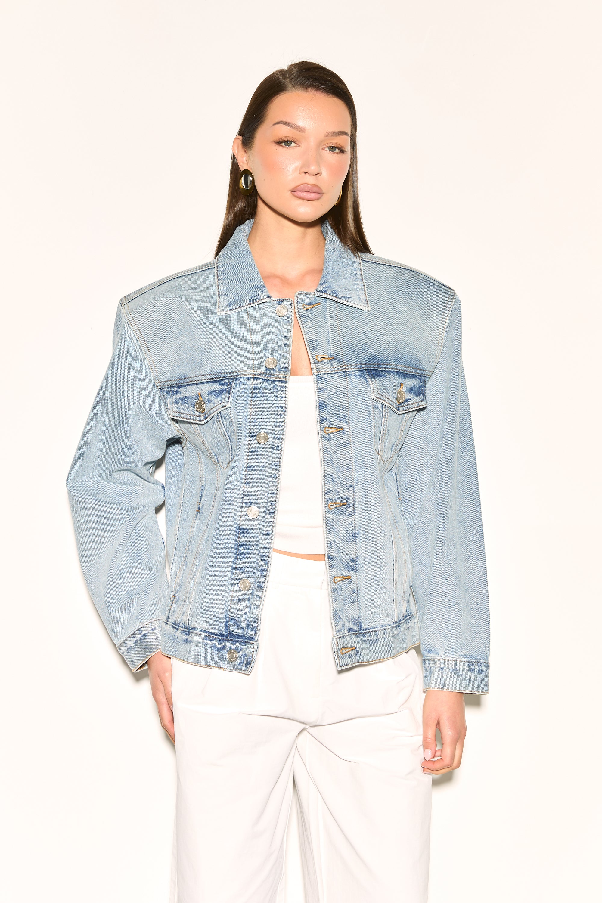 SIANNA Structured Shoulder Denim Jacket - Image 3